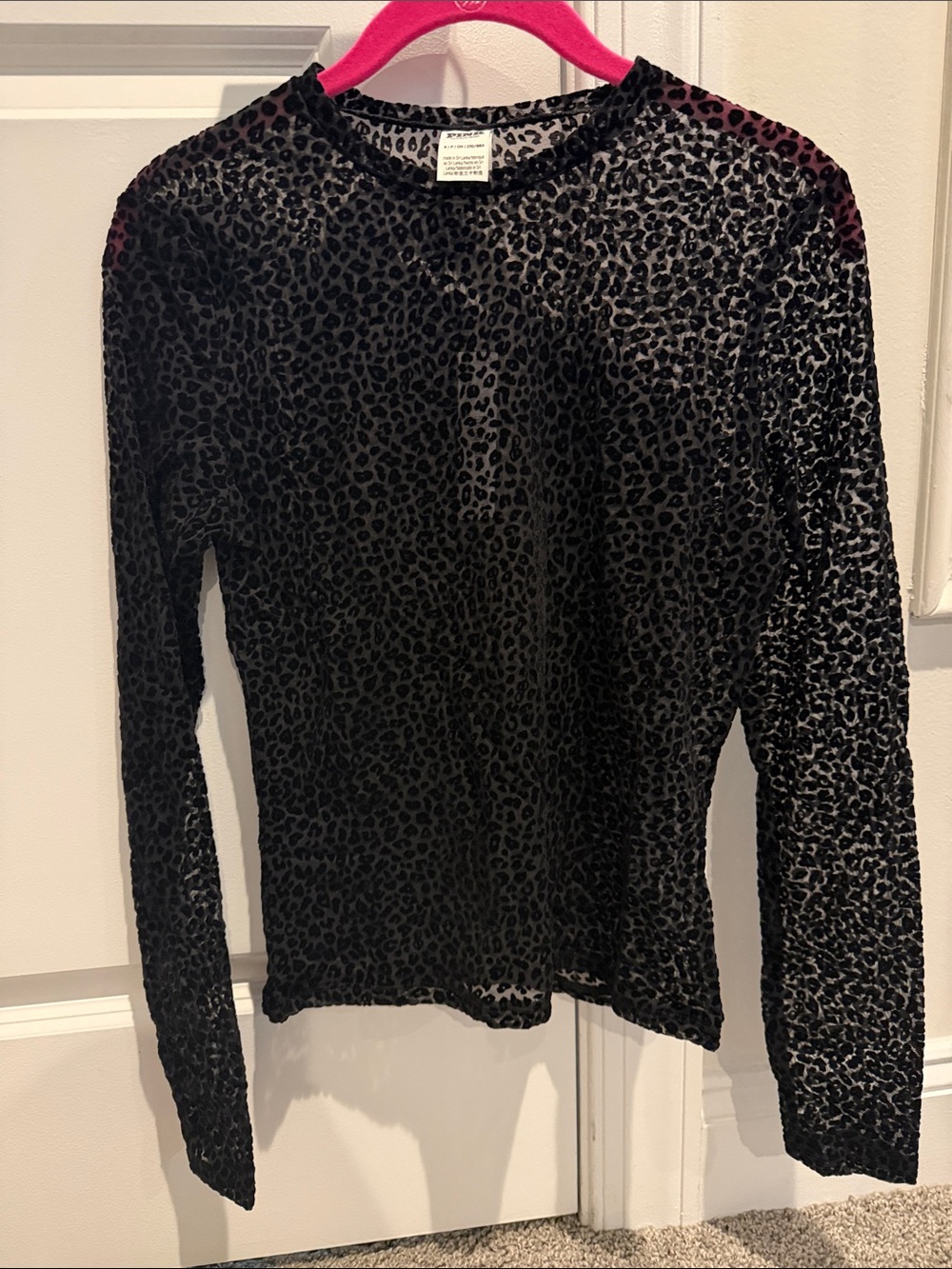 PINK Victoria's Secret Black Velvet Leopard-Print Long Sleeve Top
